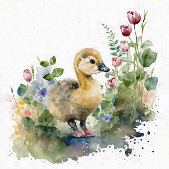 8x10 Cute Baby Gosling Floral Oil Painting Watercolor Art‎ Print - Picture 3 of 5